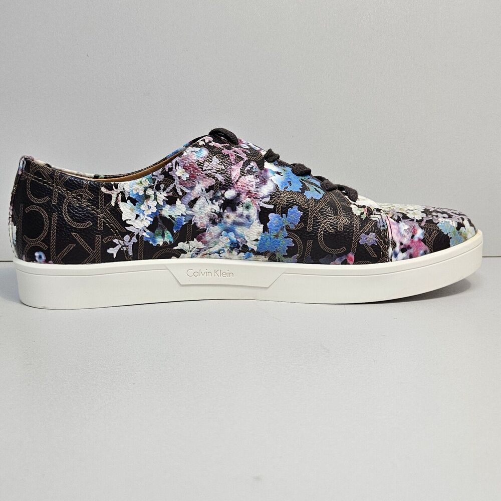 Calvin Klein Shoes Women 9 Brown Floral Faux Leather Sneakers Trainers Imilia